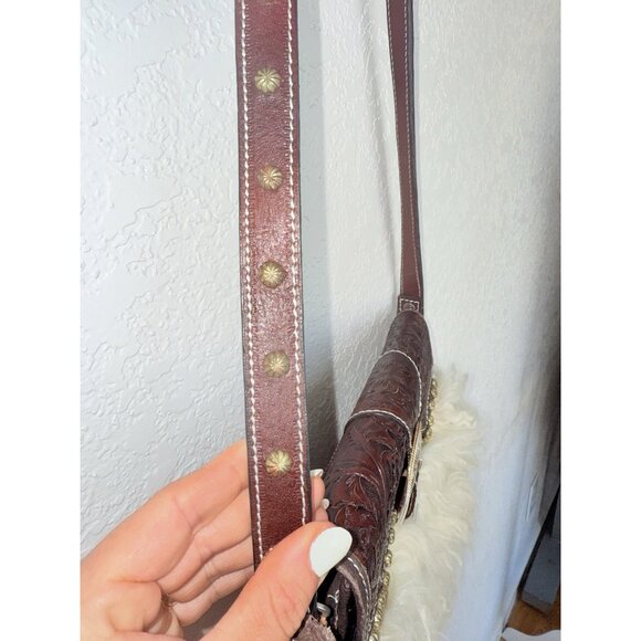 Montana Silversmiths Hand Tooled Leather Western Fur Crossbody Handbag Purse - Picture 4 of 11